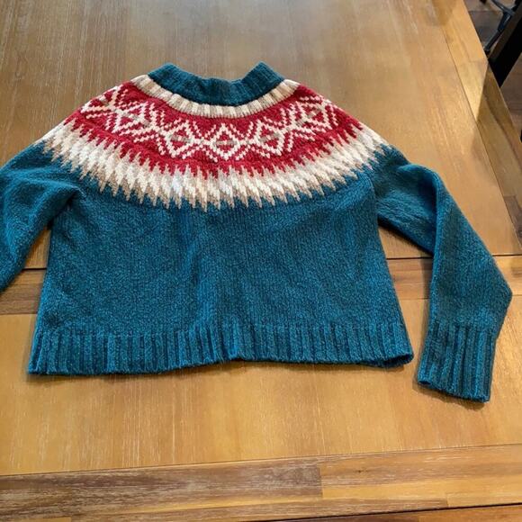 American Eagle fair isle mock neck plush sweater bohemian cozy retro soft sz S - Picture 1 of 9